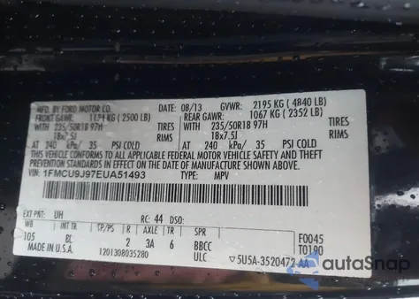 2014 Ford Escape Titanium z USA, uszkodzony, nr VIN 1FMCU9J97EUA51493